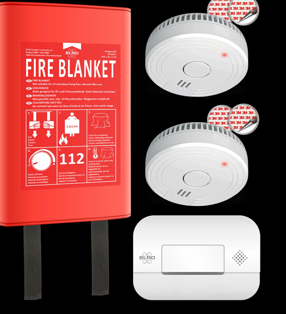brandpreventieset__x_rook_0.webp Koolmonoxidemelders | Rookmelders*ELRO Brandpreventieset - 2X Rookmelder Met 5 Jaar Batterij En Magneetmontage - Co Melder Met 10 Jaar Sensor - Blusdeken Hardcover 1,2M X 1,2M (Ff0404)