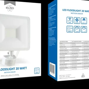 Floodlight*ELRO Design Led Buitenlamp Met Bewegingssensor - 20W – 1600Lm – Ip54 Waterdicht - Wit (Lf60-20-P-W)