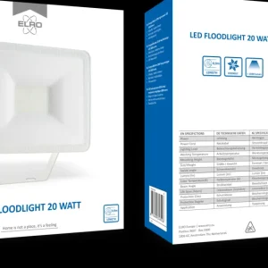 Floodlight*ELRO Design Led Buitenlamp 20W – 1600Lm – Ip54 Waterdicht - Wit (Lf60-20-W)