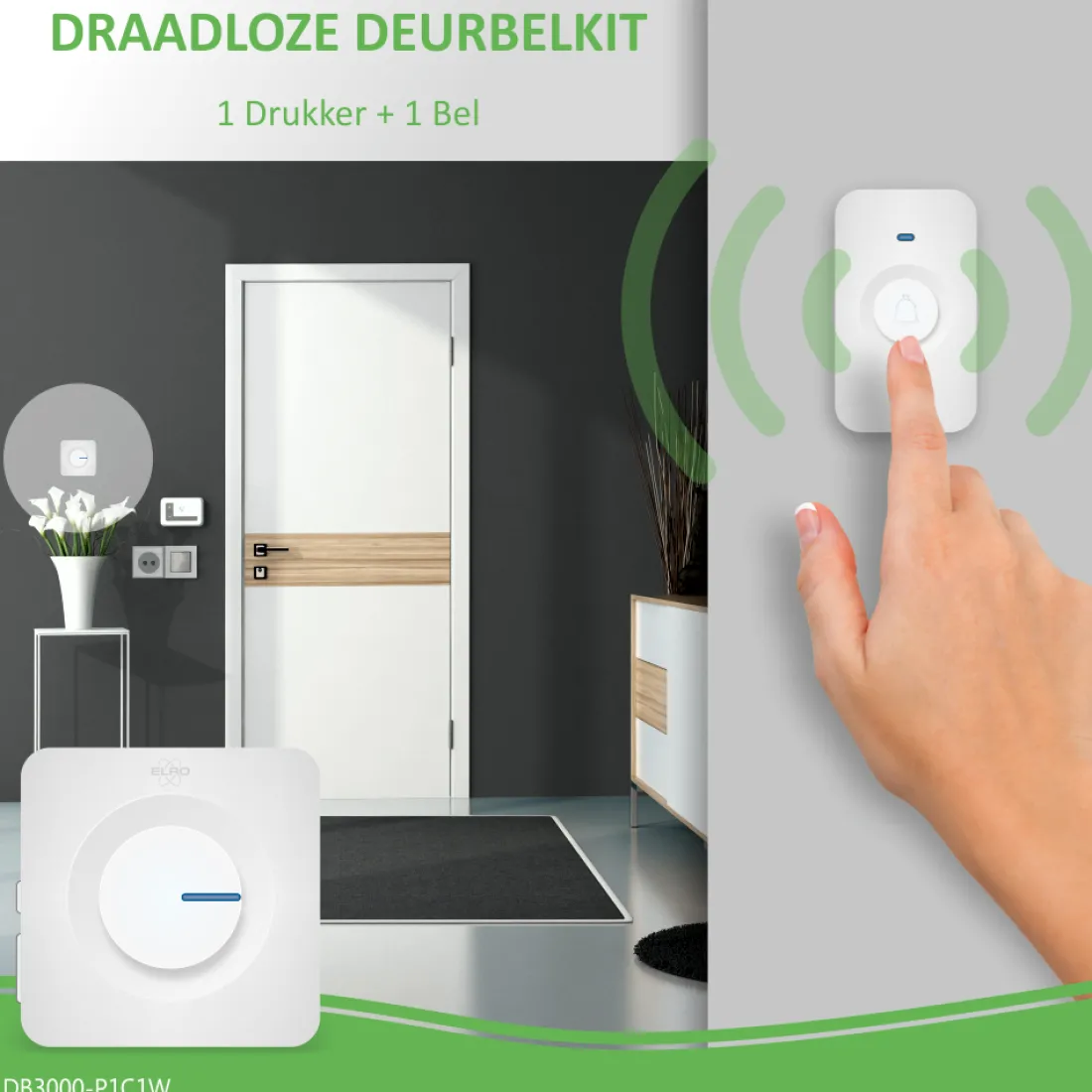 draadloze_deurbel_set__me_1.webp Deurbel*ELRO Draadloze Deurbel Set – Met Ontvanger Op Batterij - Wit (Db3000-P1C1W)