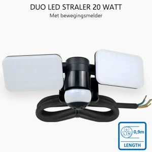 Floodlight*ELRO Duo Led Buitenlamp Met Bewegingssensor – 2X 10W – 1200Lm – Ip54 Waterdicht - Zwart (Lf70-20-P)