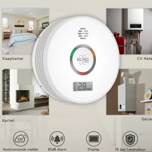 Koolmonoxidemelders*ELRO Pro Design Koolmonoxidemelder Met 10 Jaar Batterij - Automatische Zelftest - Voldoet Aan Europese Norm En50291 (Pk4910)
