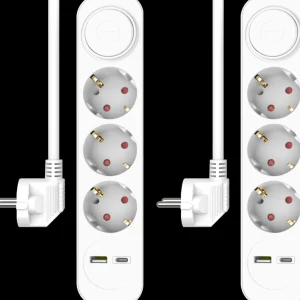 Elektra*ELRO Stekkerdoos 5-Voudig Met 1,5M Snoer En Schakelaar – 3X Stopcontact + Usb + Usb-C – Kinderbeveiliging – Randaarde Stekker – Max. 3680W – Tuv Getest | 2-Pack (Es303)